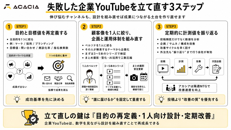 失敗した企業YouTubeを立て直す3ステップ